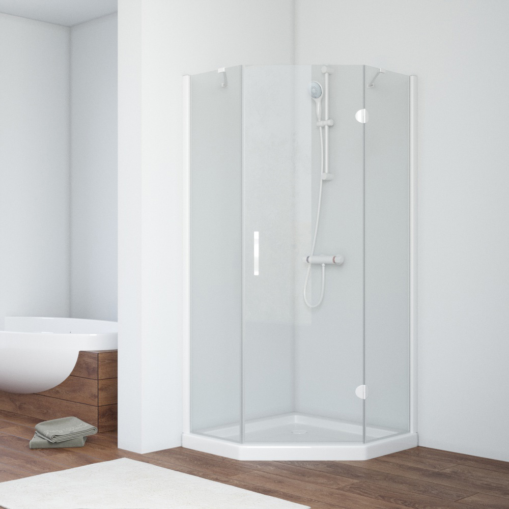 Душевой уголок Vegas Glass AFA-Pen NOVO 90 01 01 R, профиль белый, стекло прозрачное