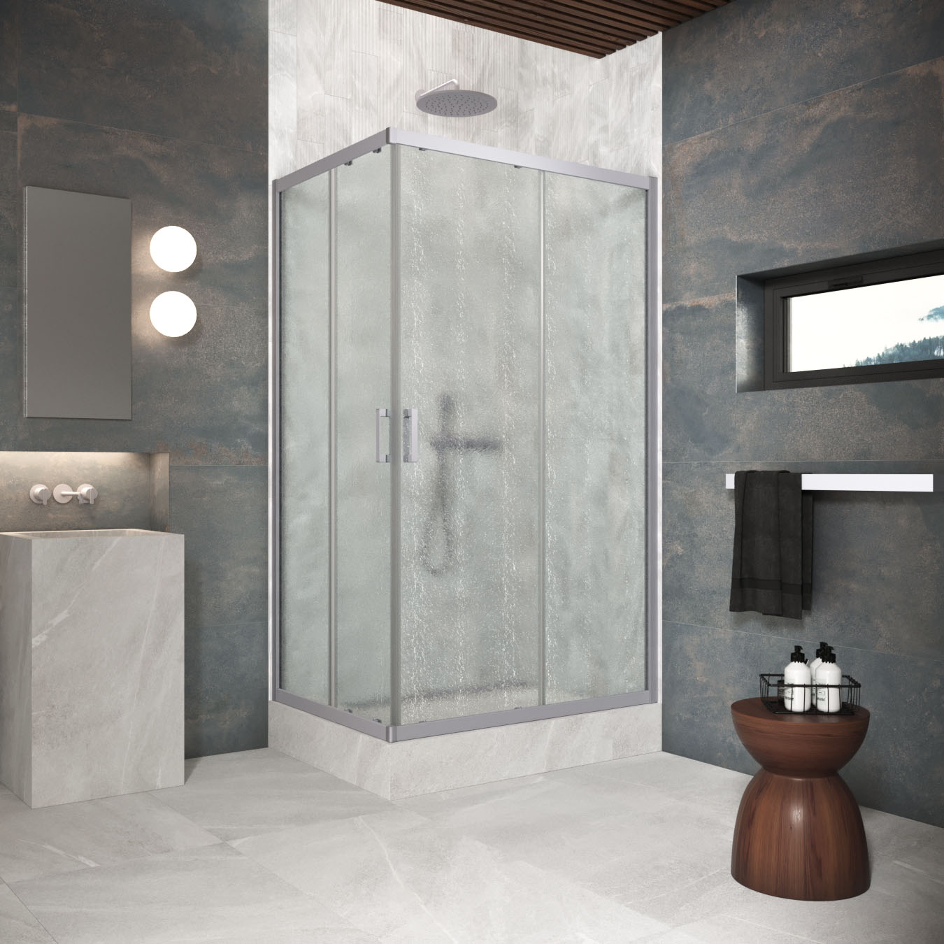 Душевой уголок Vegas Glass ZA-F Protec h1900 90*85 07 02, профиль матовый хром, стекло шиншилла