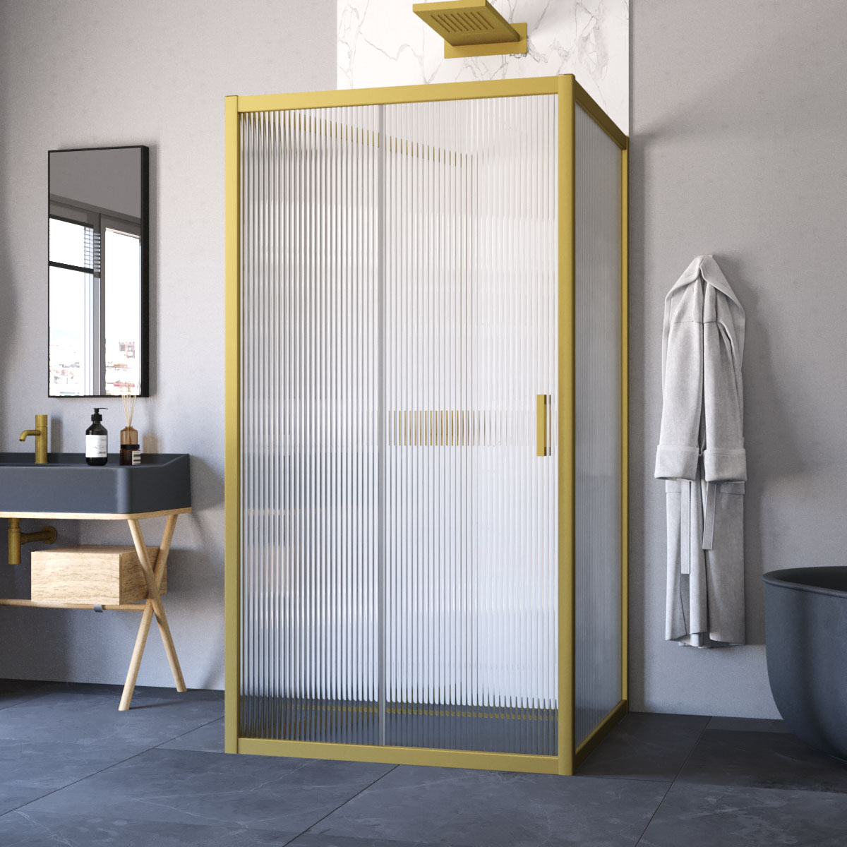 Душевой уголок Vegas Glass ZP-U NOVO h2000 120*100 03 Moru, профиль золото матовое, стекло Moru