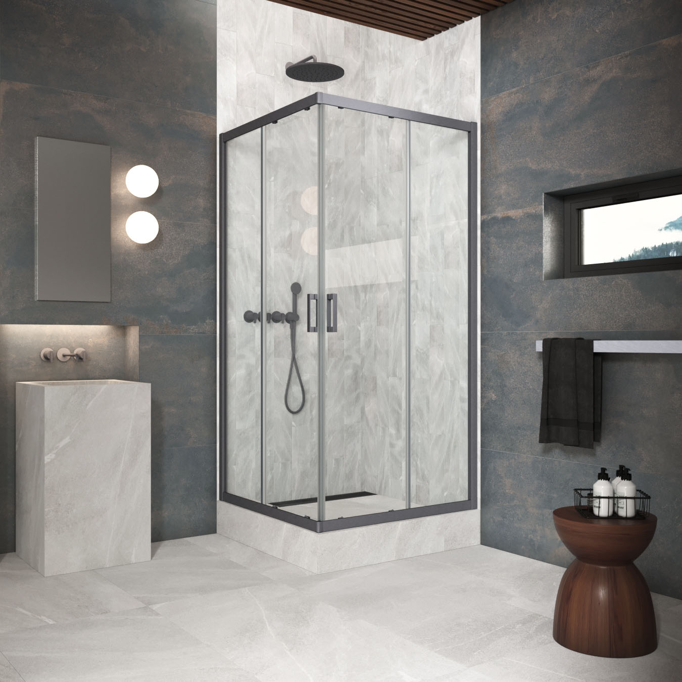 Душевой уголок Vegas Glass ZA Protec h1900 120 06 crystalvision, профиль GunMetal, стекло crystalvision