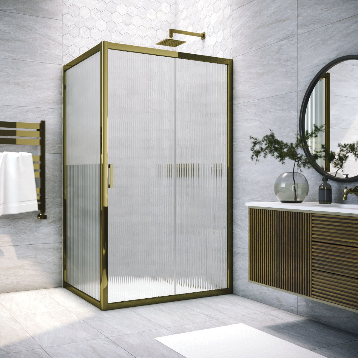 Душевой уголок Vegas Glass ZP+ZPV TUR NOVO 180*100 05 Moru, профиль бронза, стекло Moru