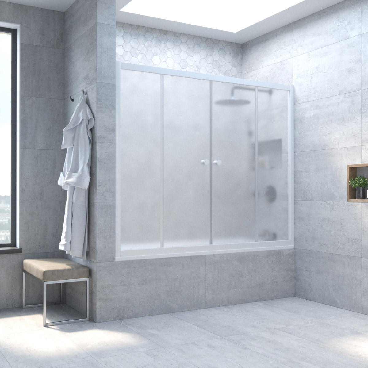 Шторка на ванну Vegas Glass Z2V NOVO 155 01 10, профиль белый, стекло сатин