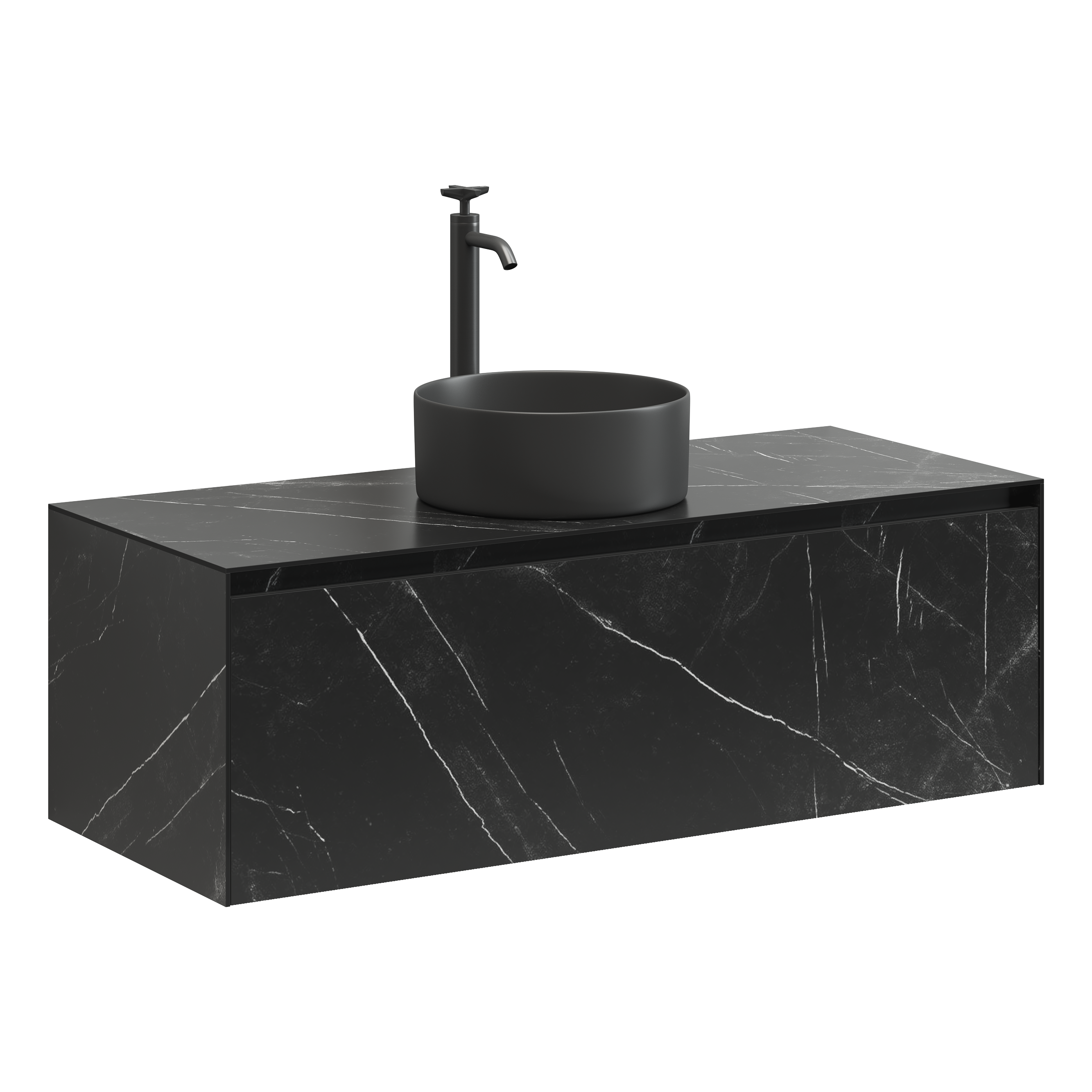 Тумба с раковиной Sancos Stone 120 со столешницей из керамогранита белый марамор, подвесная