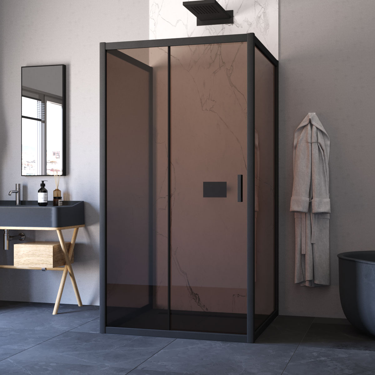 Душевой уголок Vegas Glass ZP-U NOVO 120*100 02М 05, профиль черный матовый, стекло бронза