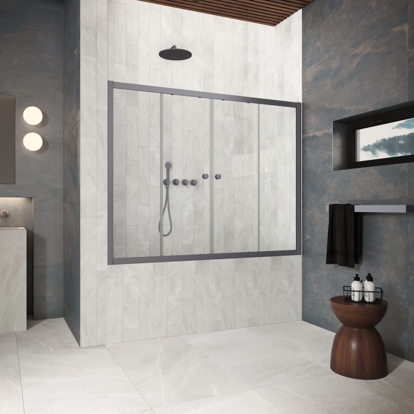 Шторка на ванну Vegas Glass  Z2V Protec 200 06 01, профиль GunMetal, стекло прозрачное