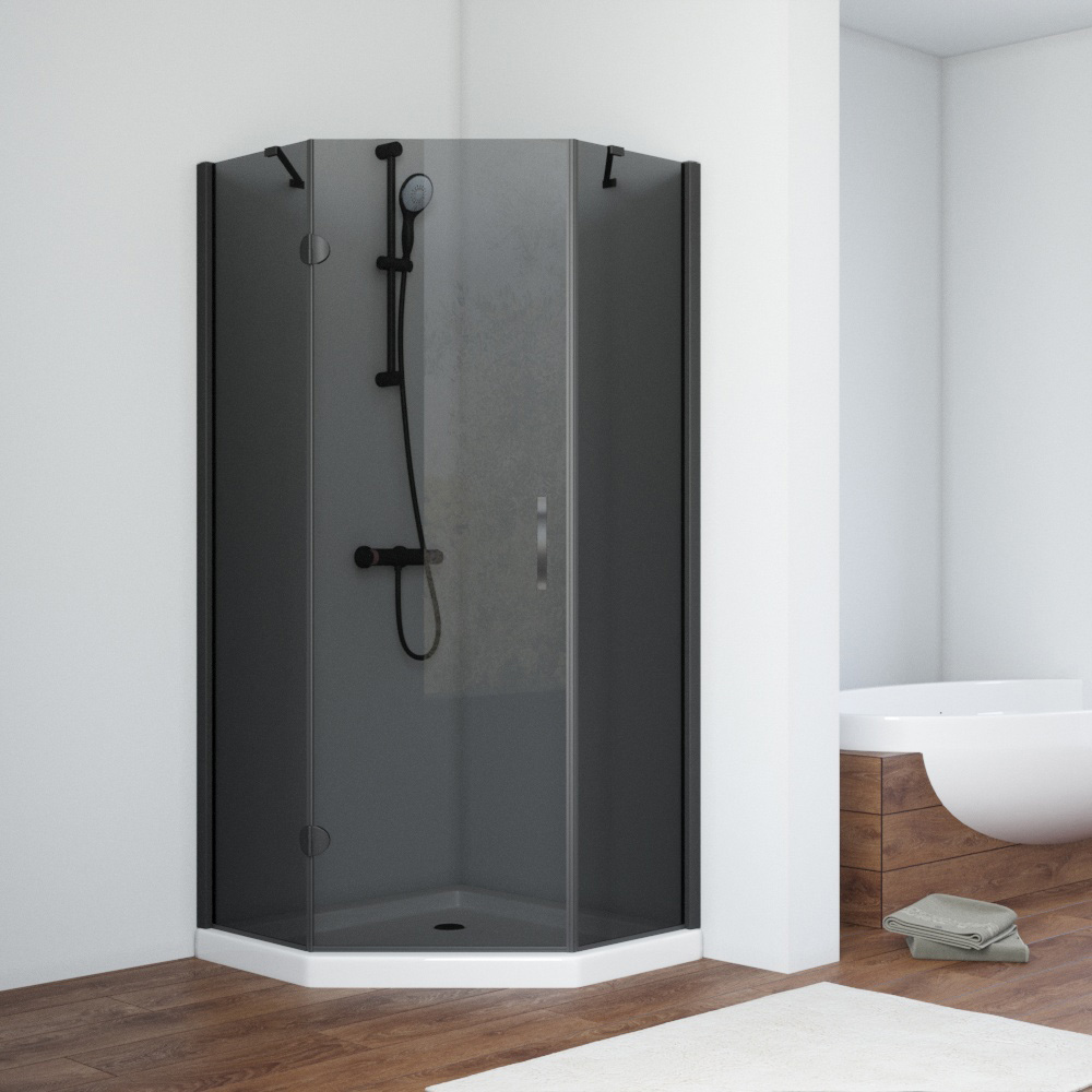 Душевой уголок Vegas Glass AFA-Pen NOVO 120 02М 07 L, профиль черный матовый, стекло графит