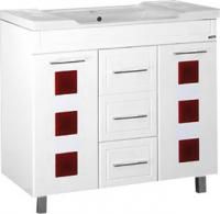 Тумба под раковину Misty Кармен 80 белая эмаль, красное стекло
