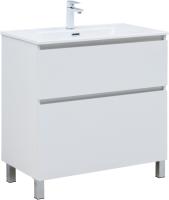 Тумба с раковиной Aquanet Вега 80 Flat напольная, 2 ящика, белый глянец