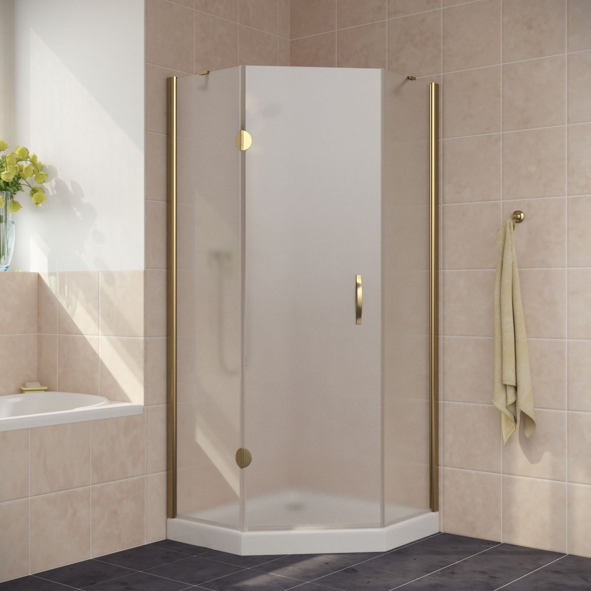 Душевой уголок Vegas Glass AFA-Pen LUX 120 05 10 L, профиль бронза, стекло сатин