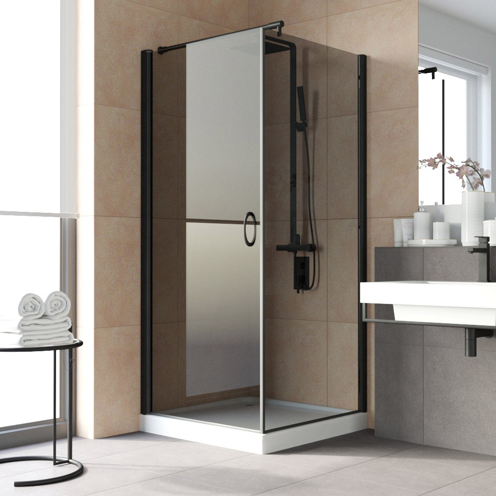 Душевой уголок Vegas Glass EP-Fis LUX 80*90 02М 07 L, профиль черный матовый, стекло графит