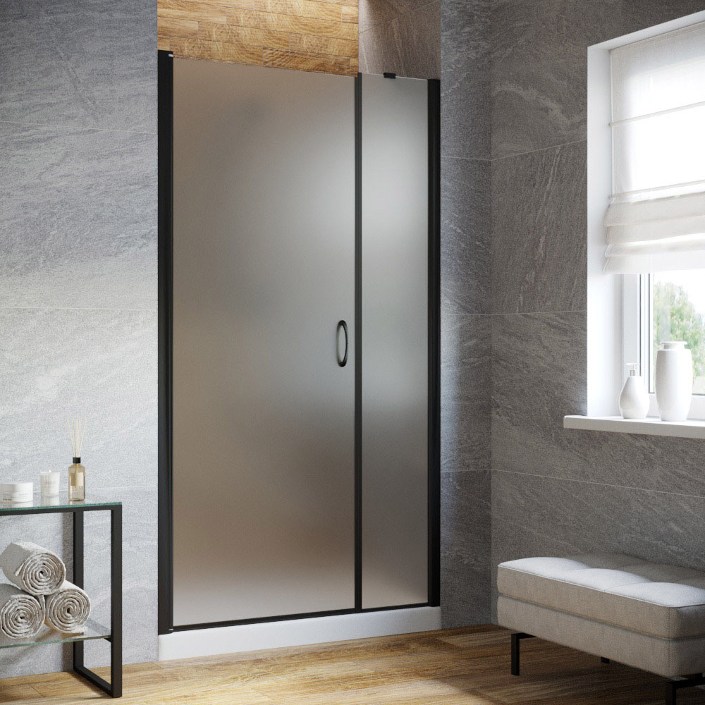 Душевая дверь в нишу Vegas Glass EP-F-2 LUX 155 02М 10 L, профиль черный матовый, стекло сатин