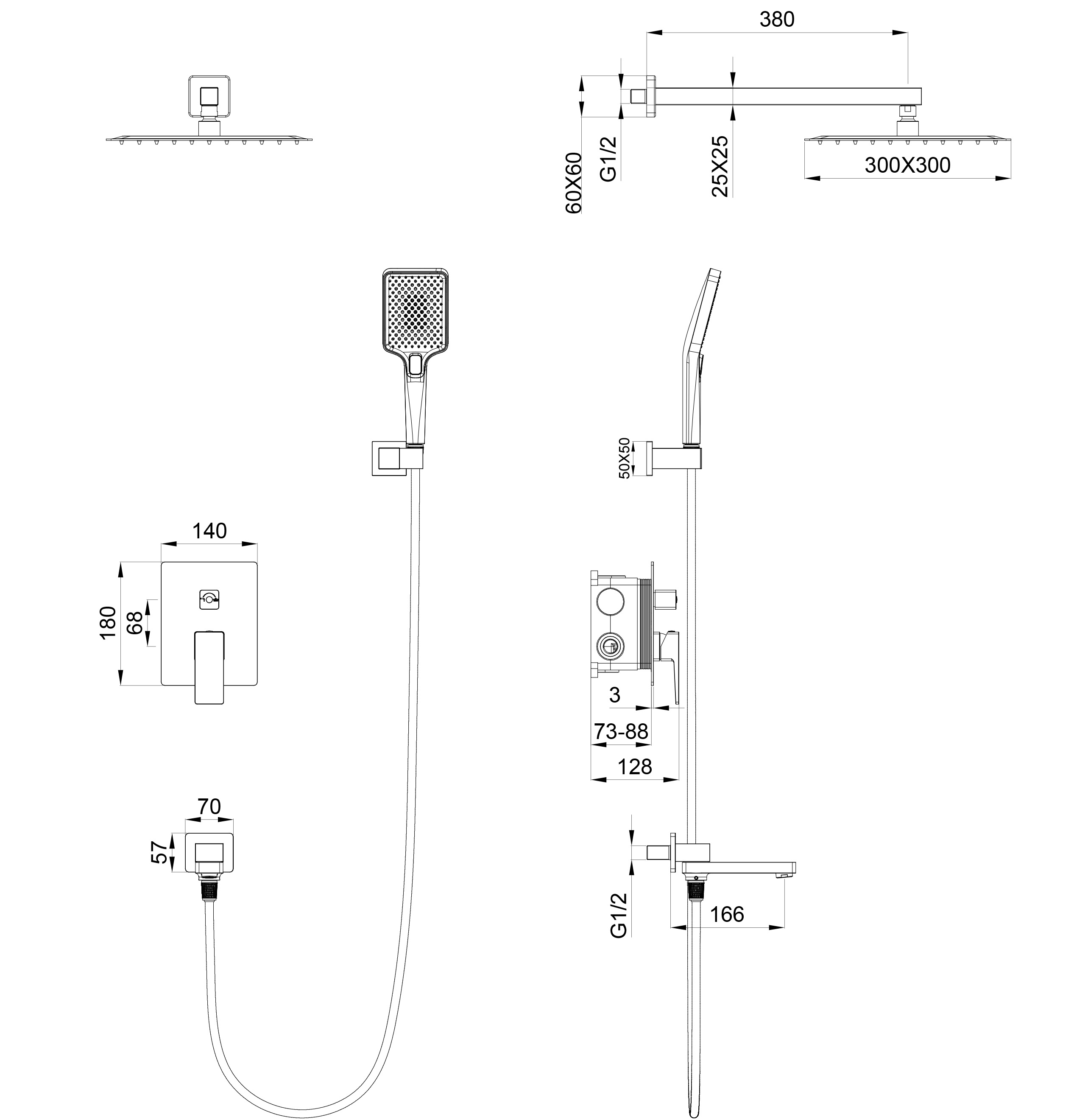 Душевая система Wonzon & Woghand Cube 2.0 WW-88939068-BGM