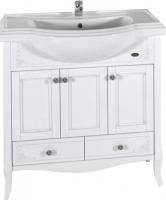 Тумба с раковиной ASB-Woodline Салерно 80 белая, патина серебро