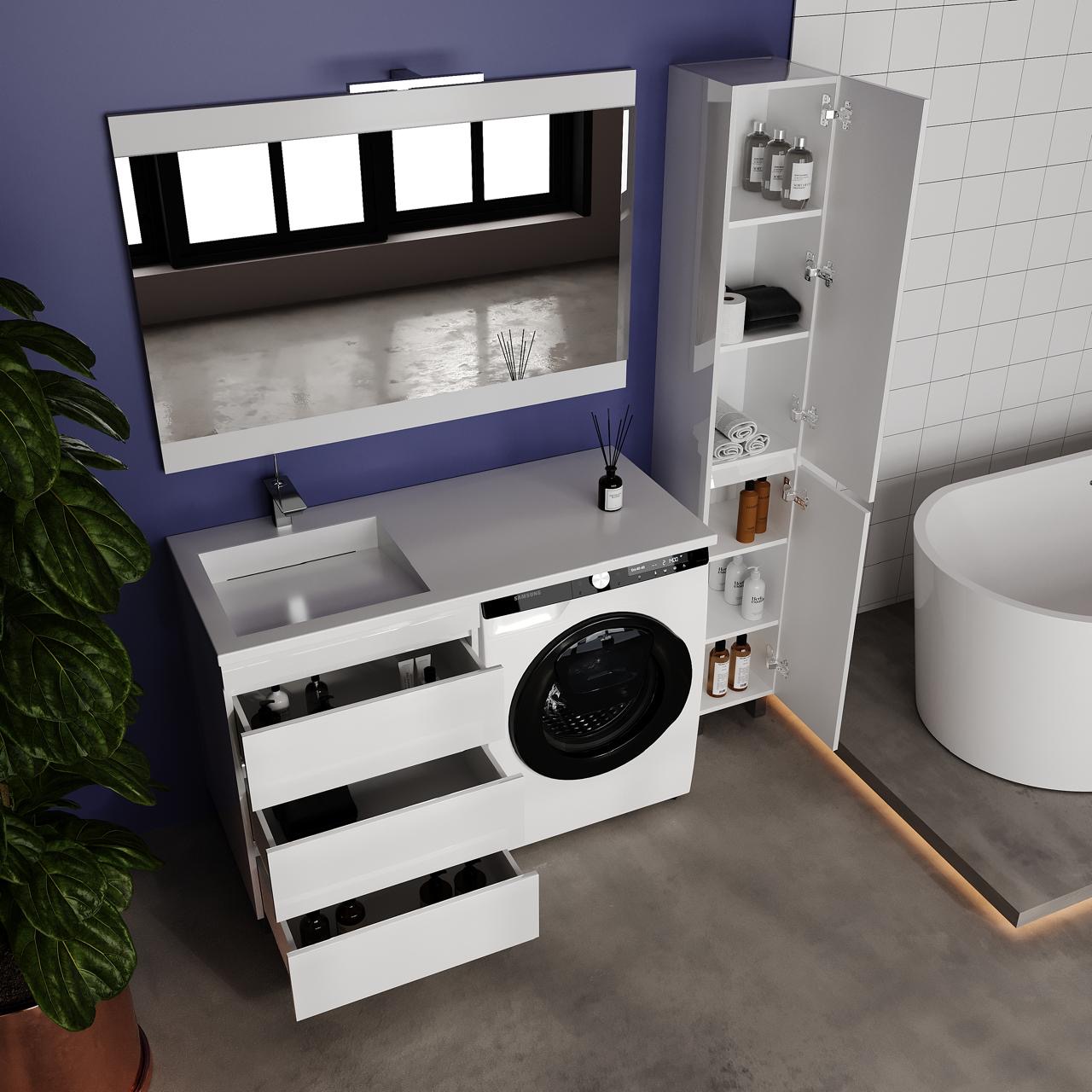 Тумба с раковиной Style Line Даллас Леон 120 L Люкс белая, 3 ящика, Plus напольная