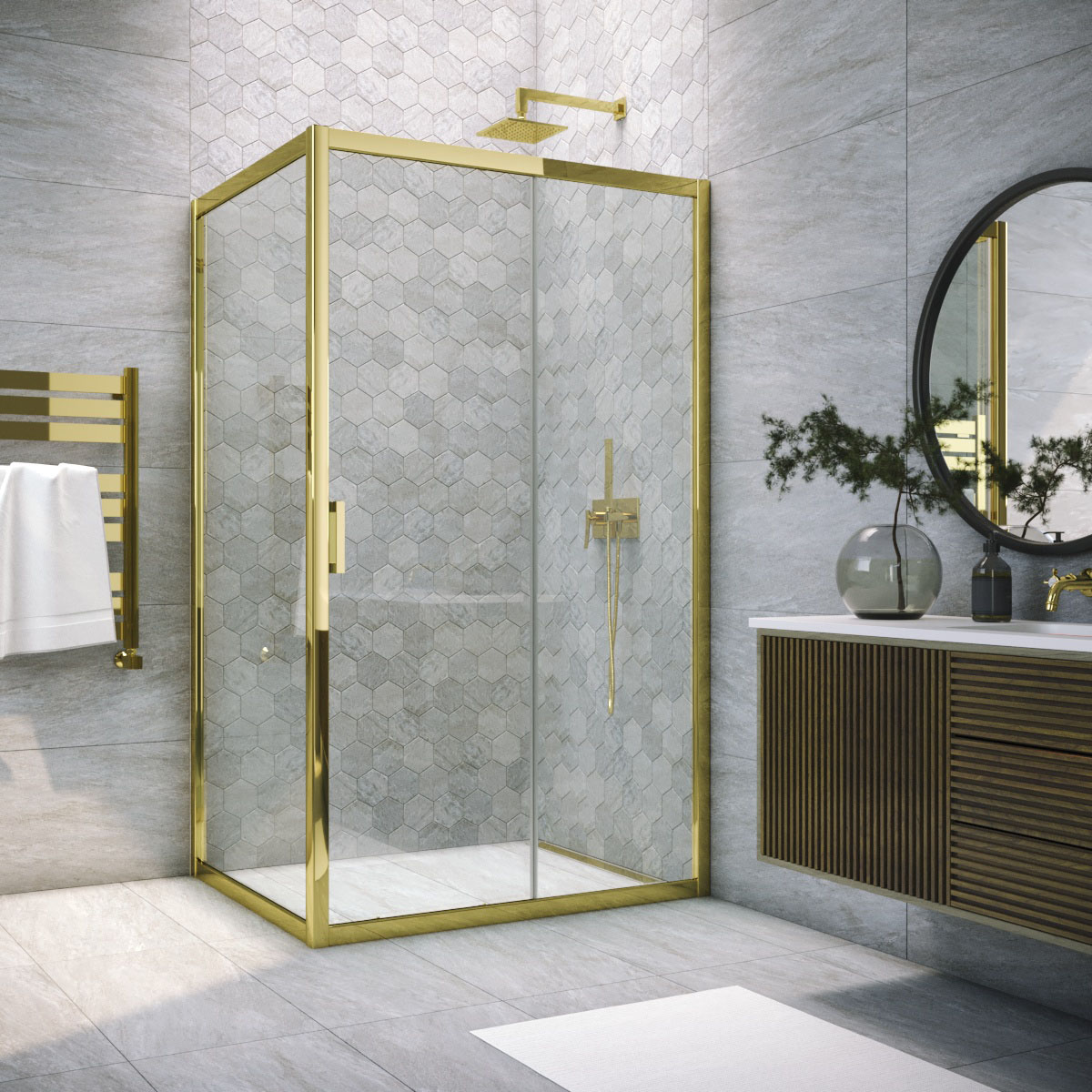 Душевой уголок Vegas Glass ZP+ZPV TUR NOVO 130*75 09 crystalvision, профиль золото глянцевое, стекло crystalvision