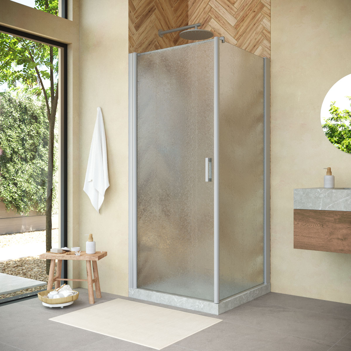 Душевой уголок Vegas Glass EP-FIS NOVO 80 07 02 L, профиль матовый хром, стекло шиншилла