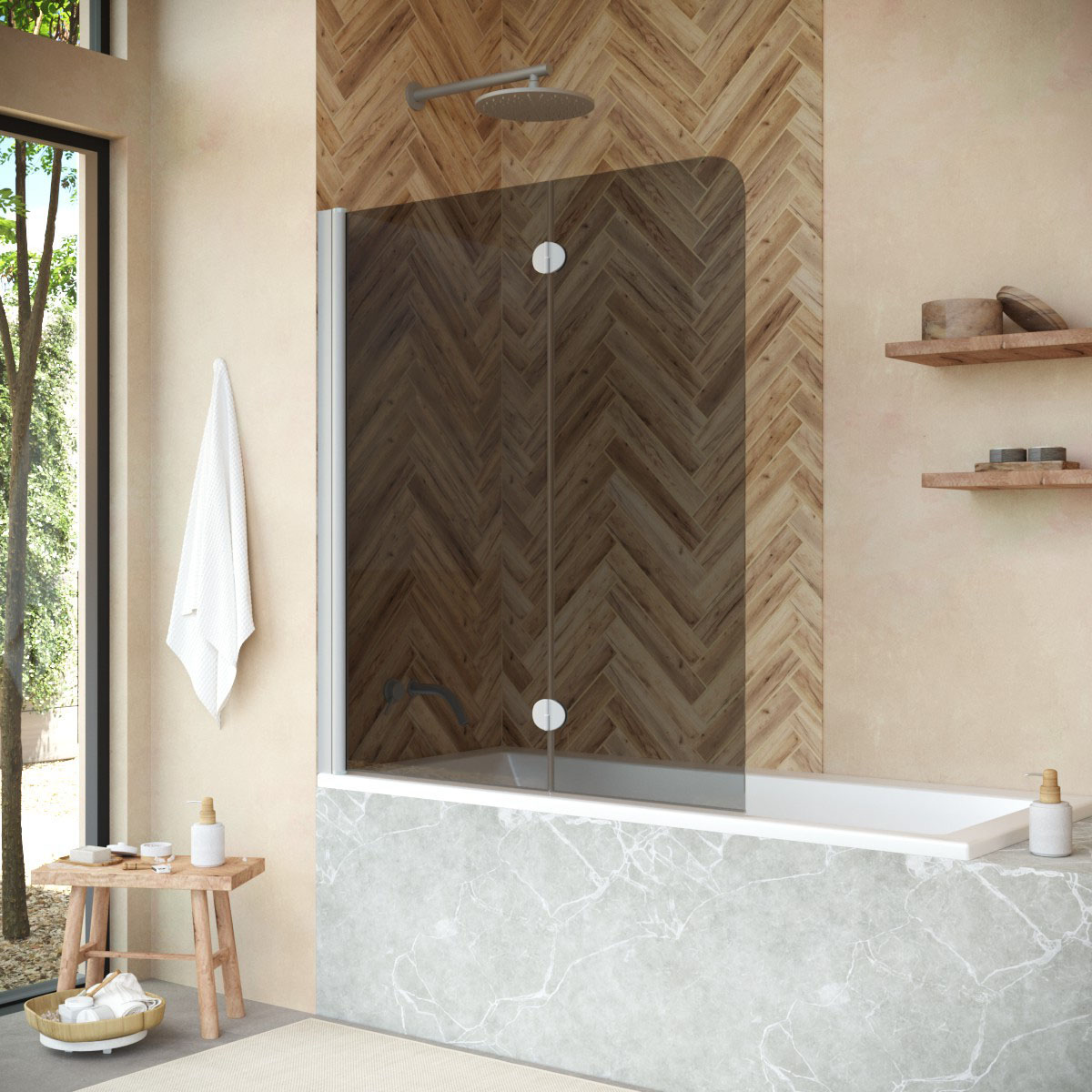 Шторка на ванну Vegas Glass E2V NOVO 120 07 07 L, профиль матовый хром, стекло графит