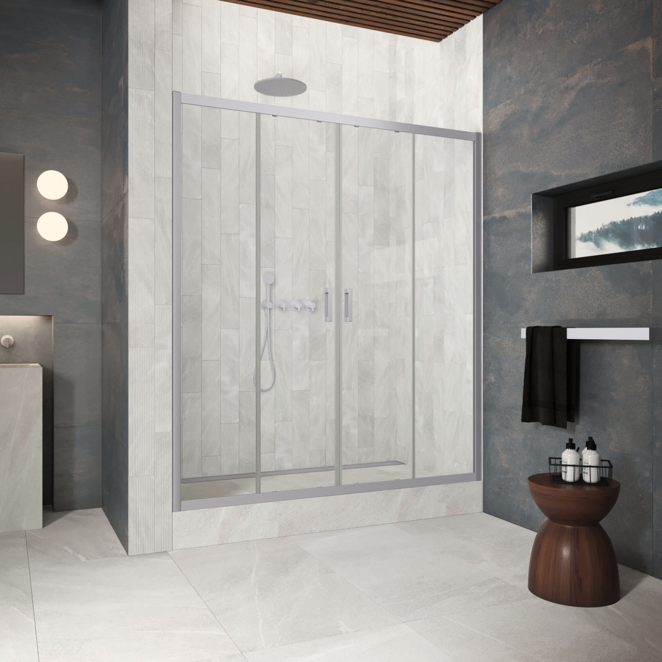 Душевая дверь в нишу Vegas Glass  Z2P Protec h1900 165 07 01, профиль матовый хром, стекло прозрачное