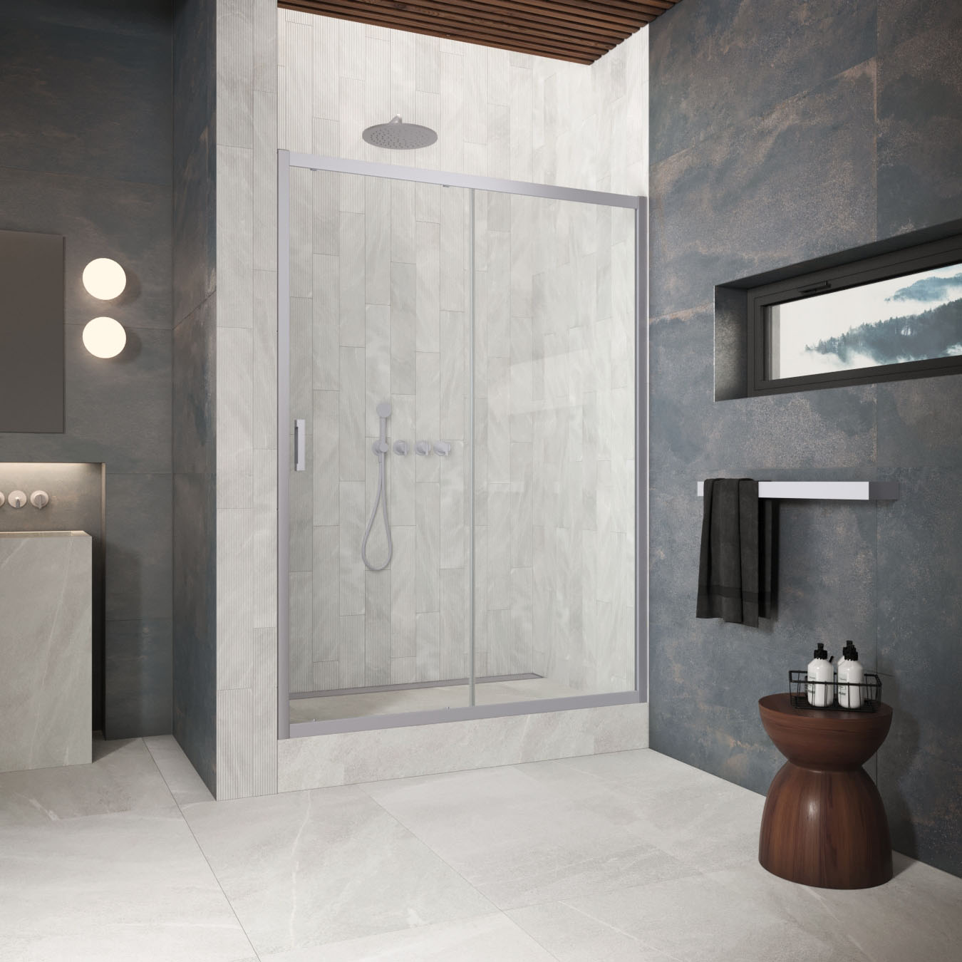 Душевая дверь в нишу Vegas Glass  ZP Protec 170 07 crystalvision, профиль матовый хром, стекло crystalvision