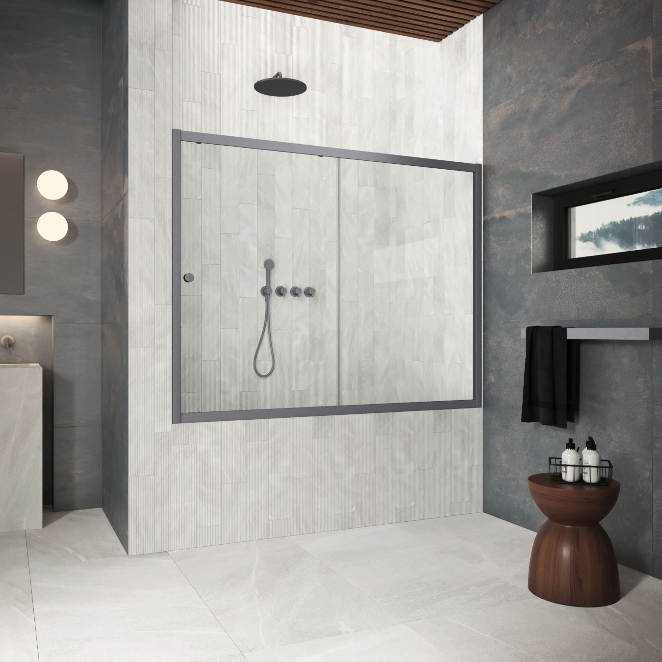 Шторка на ванну Vegas Glass  ZV Protec 170 06 crystalvision, профиль GunMetal, стекло crystalvision