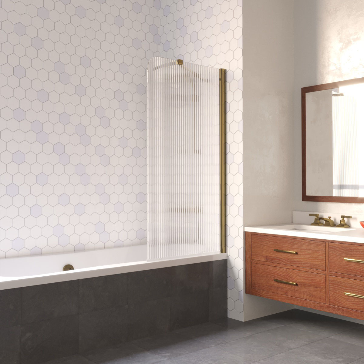 Шторка на ванну Vegas Glass EV LUX ST 76 05 Moru R, профиль бронза, стекло Moru