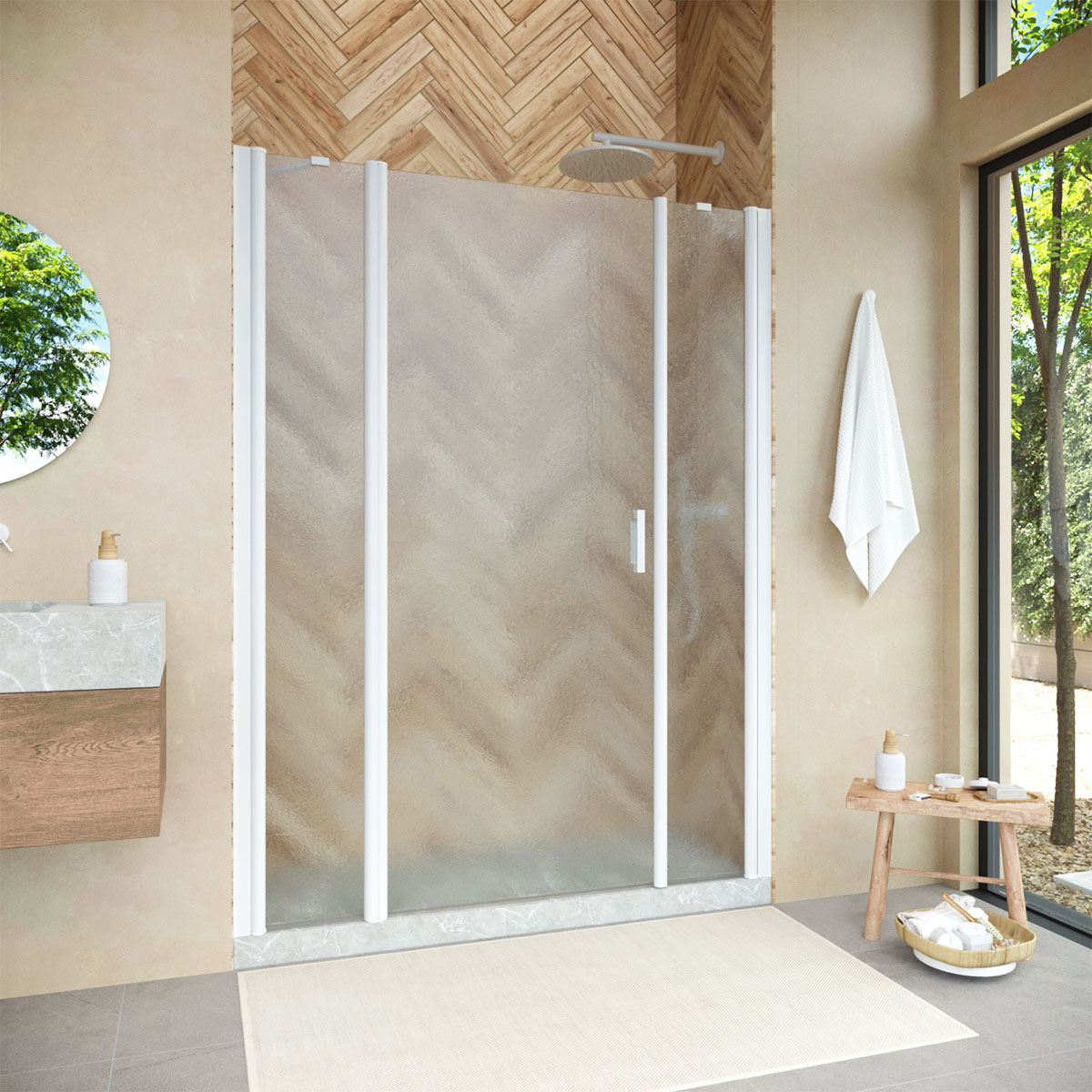 Душевая дверь в нишу Vegas Glass  EP-2F NOVO 195 01 02 L, профиль белый, стекло шиншилла
