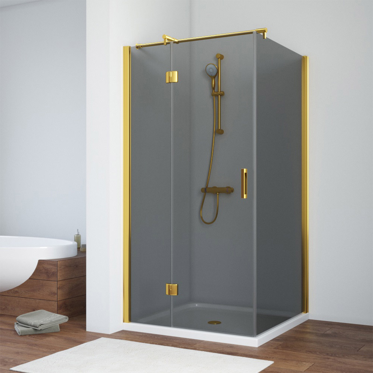 Душевой уголок Vegas Glass AFP-Fis NOVO 90*120 09 07 L, профиль золото глянцевое, стекло графит