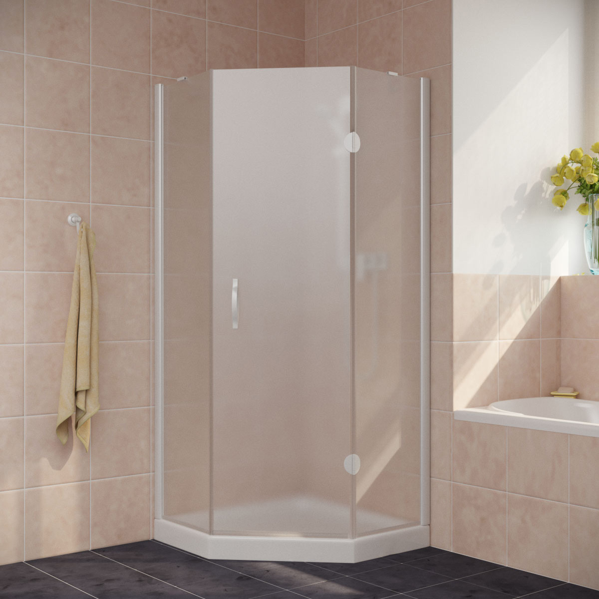 Душевой уголок Vegas Glass AFA-Pen LUX 120 01 10 R, профиль белый, стекло сатин