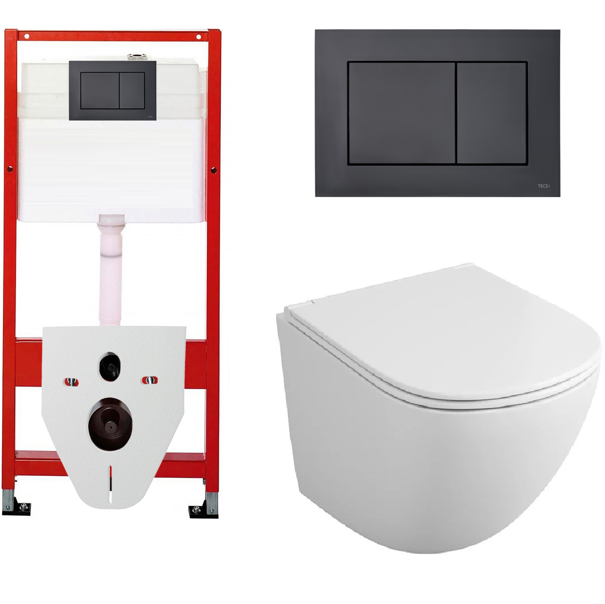Инсталляция Tece TECEbase 9400414 с кнопкой смыва + унитаз подвесной CeramaLux TR2196