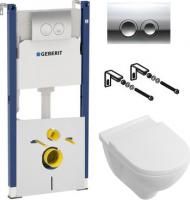 Инсталляция Geberit Duofix Delta 458.124.21.1 3 в 1 с кнопкой + унитаз подвесной Villeroy & Boch O'Novo 5660HR01 alpin, безободковый + шумоизоляция
