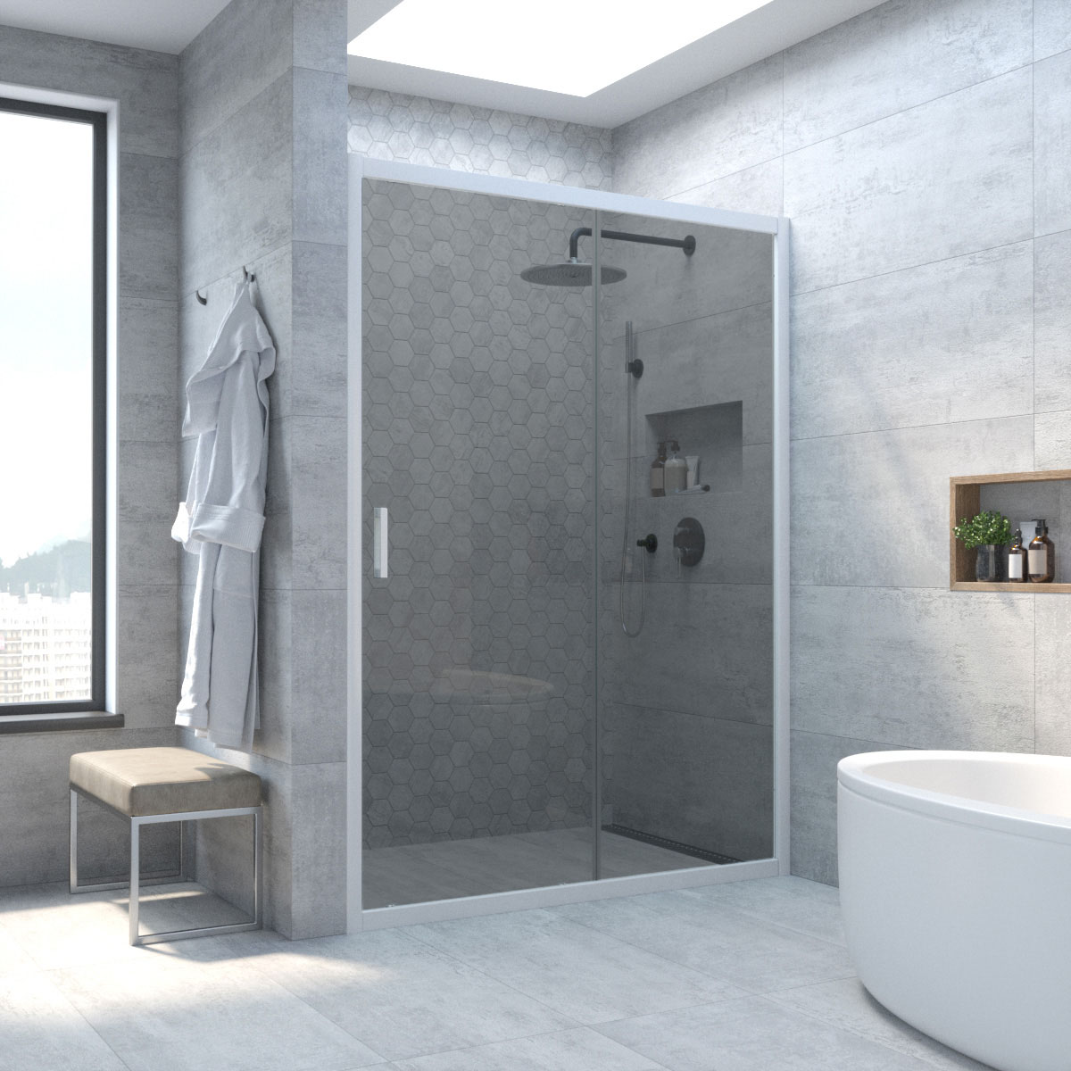 Душевая дверь в нишу Vegas Glass ZP NOVO h2000 165 01 07, профиль белый, стекло графит