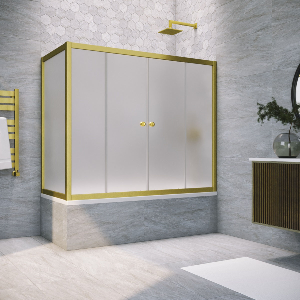 Шторка на ванну Vegas Glass Z2V+ZVF NOVO 190*70 03 10, профиль золото матовое, стекло сатин