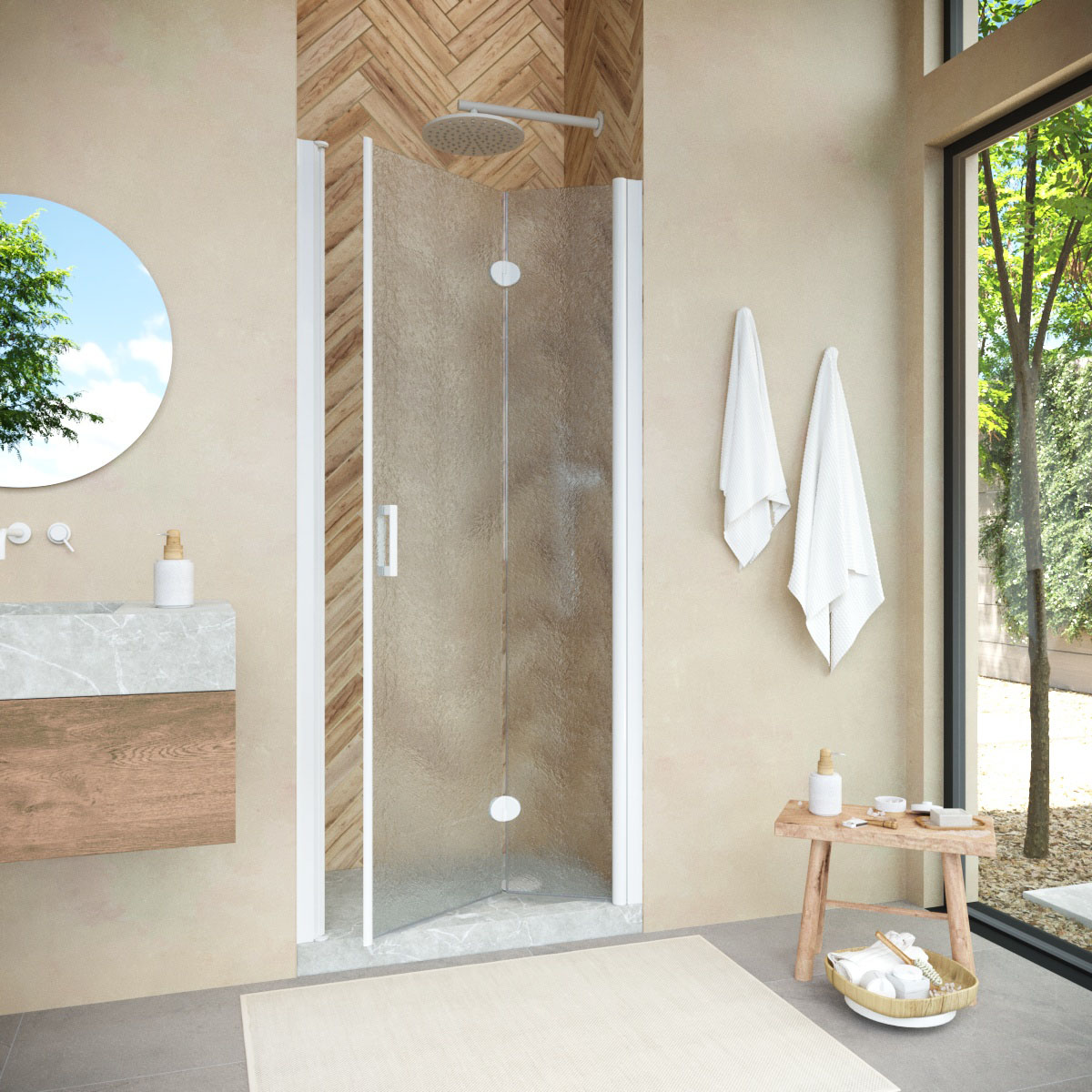 Душевая дверь в нишу Vegas Glass  GPS NOVO h2000 85 01 02 R, профиль белый, стекло шиншилла