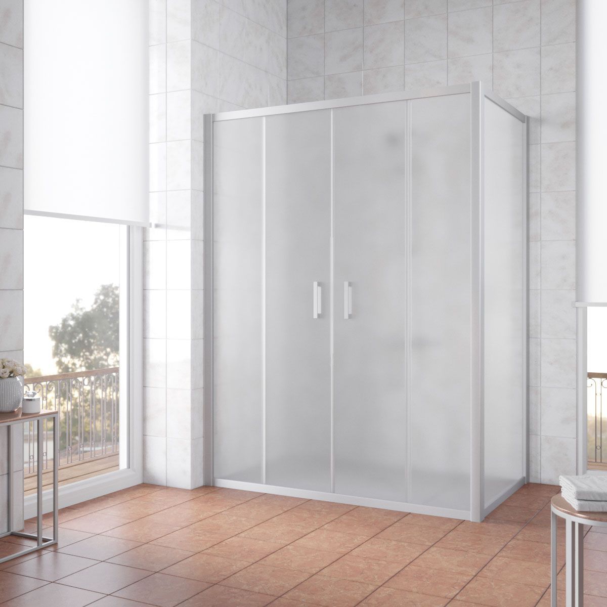 Душевой уголок Vegas Glass Z2P+ZPV NOVO 220*70 07 10 профиль матовый хром, стекло сатин