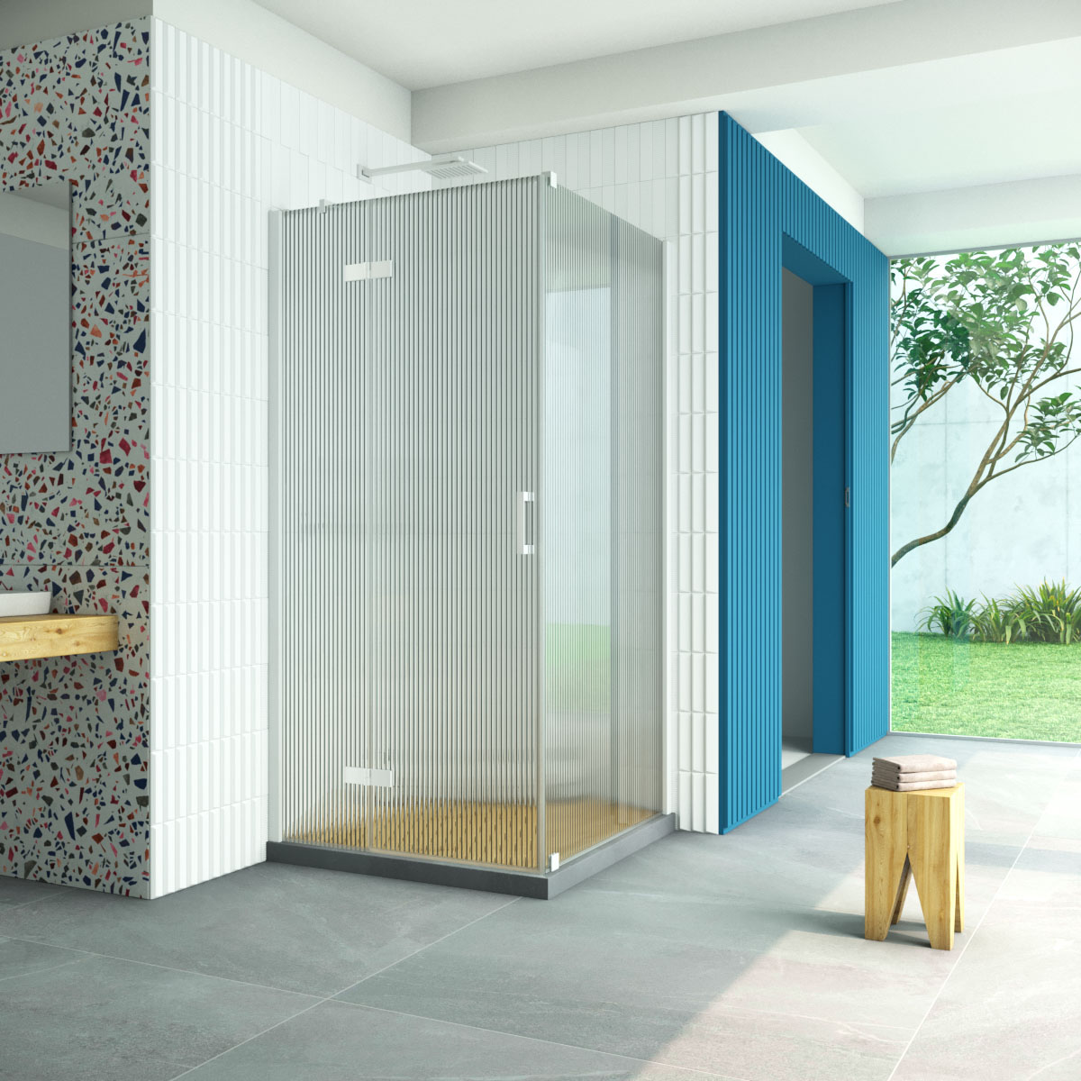 Душевой уголок Vegas Glass AFP-Fis Retta 100*90 01 Moru L, профиль белый стекло Moru