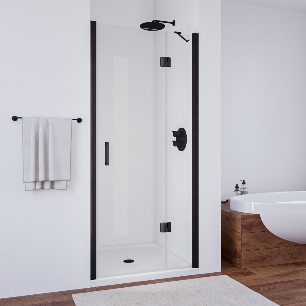Душевая дверь в нишу Vegas Glass AFP NOVO 100 02М 01 R профиль черный матовый, стекло прозрачное