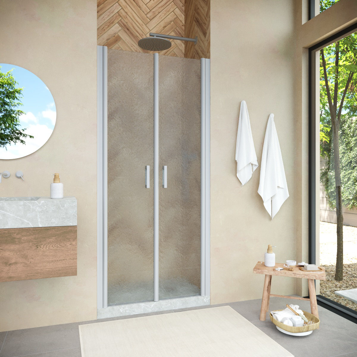 Душевая дверь в нишу Vegas Glass  E2P NOVO 70 07 02, профиль матовый хром, стекло шиншилла