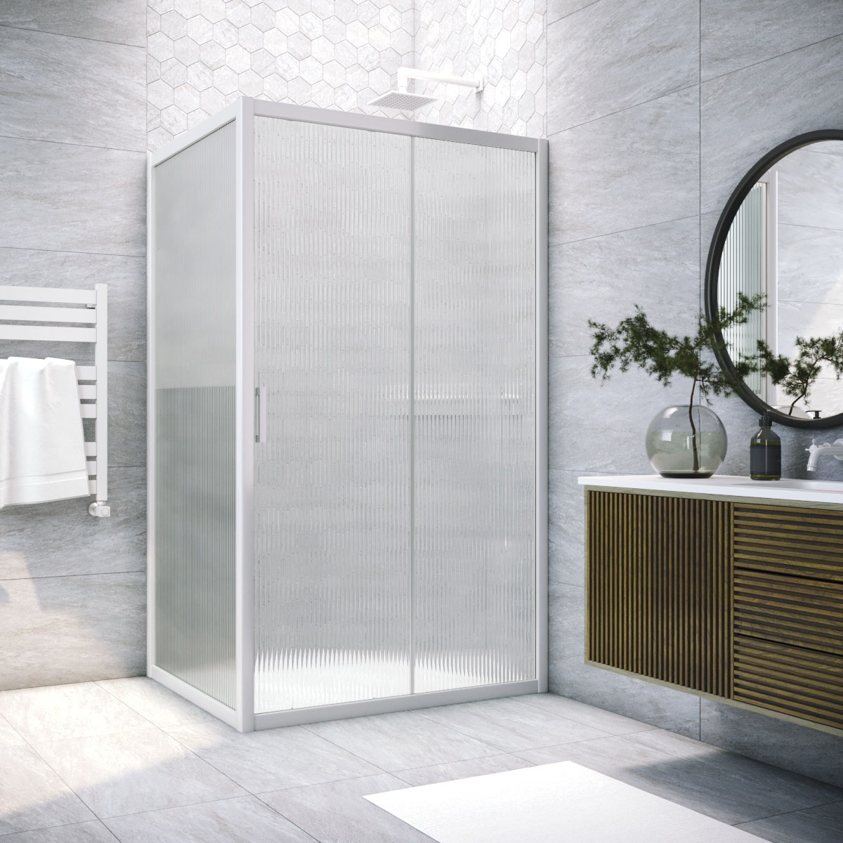 Душевой уголок Vegas Glass ZP+ZPV NOVO h2000 145*100 01 Moru, профиль белый, стекло Moru