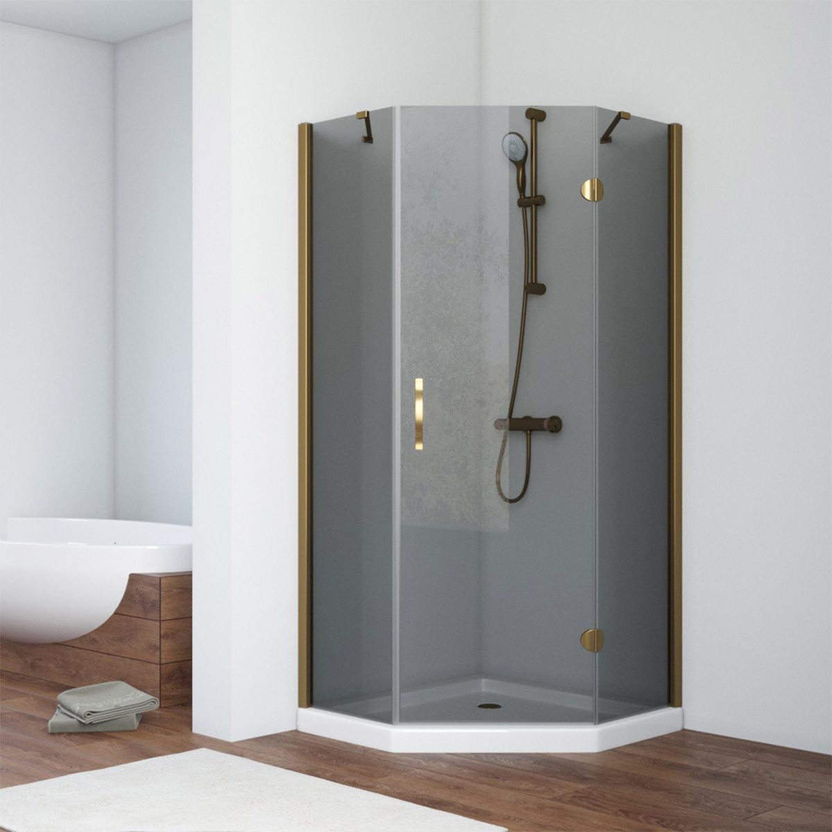 Душевой уголок Vegas Glass AFA-Pen TUR NOVO h1890 100 05 07 R, профиль бронза, стекло графит