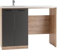 Тумба с раковиной Домино Craft 120 с бельевой корзиной, дуб вотан, графит