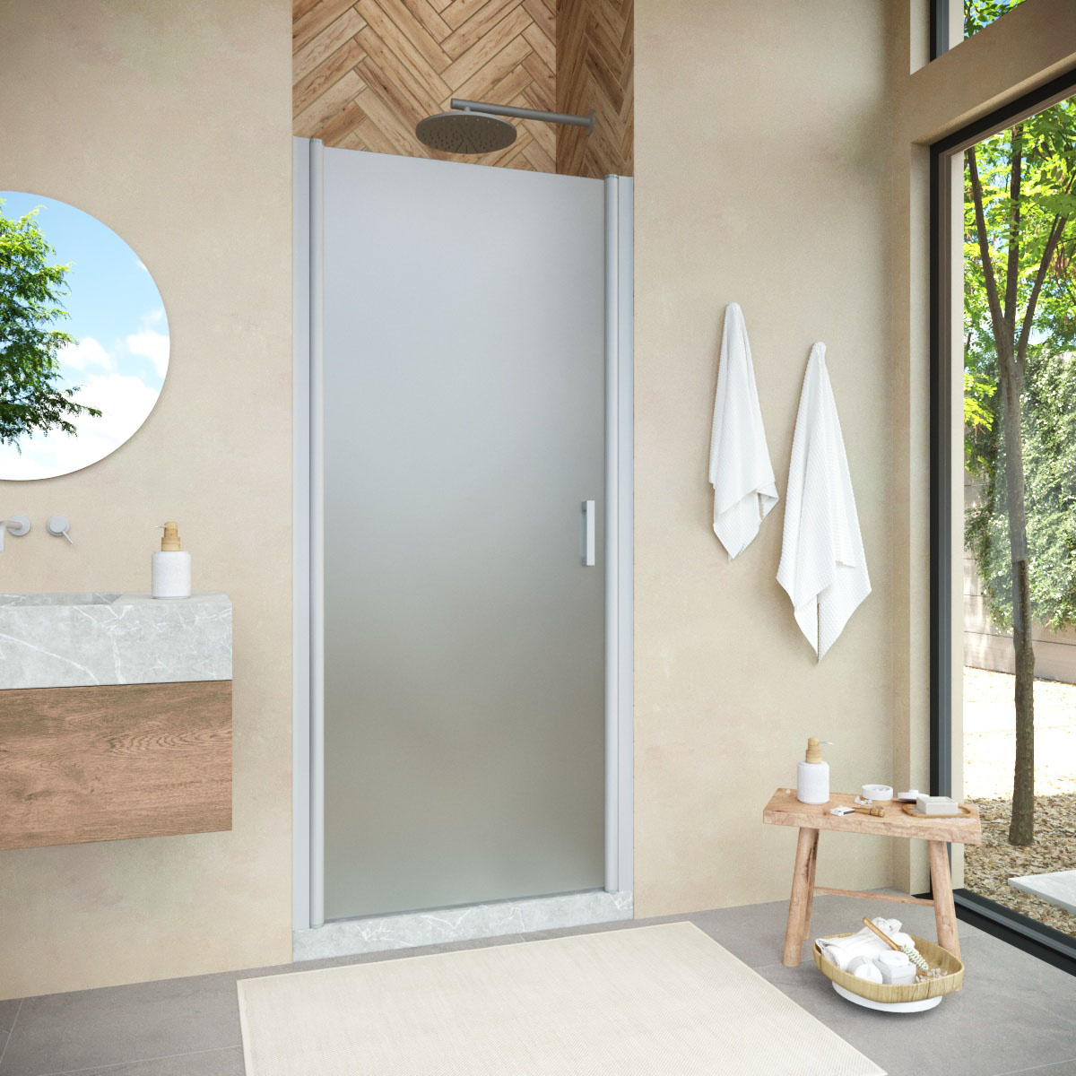 Душевая дверь в нишу Vegas Glass   EP NOVO h1900 85 07 10, профиль матовый хром, стекло сатин