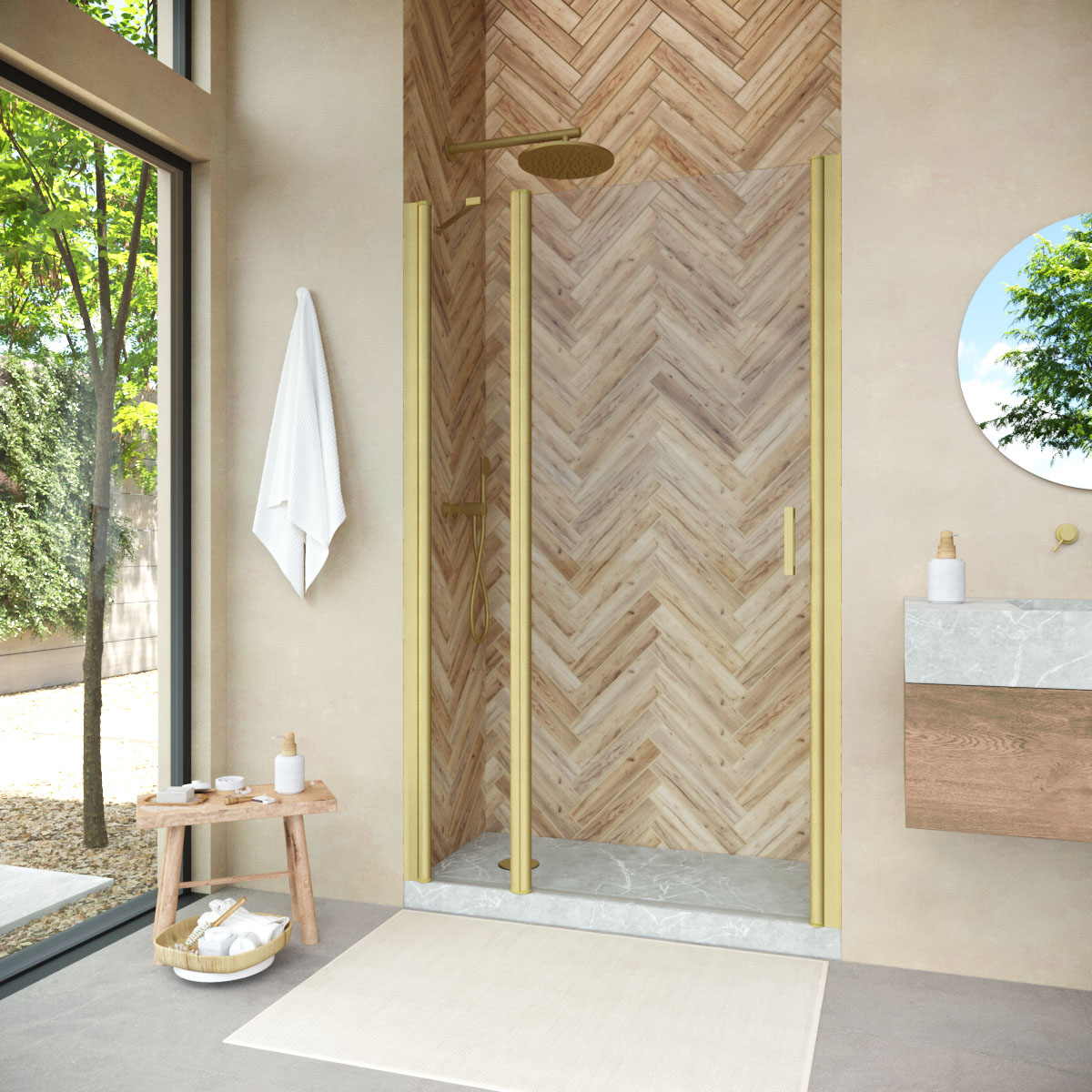 Душевая дверь в нишу Vegas Glass  EP-F-1 NOVO h2000 145 03 crystalvision L, профиль золото матовое, стекло crystalvision