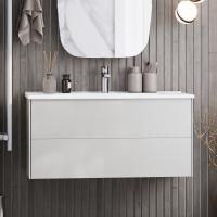 Тумба с раковиной Aquaton Сохо 100 слэйт, галька серая