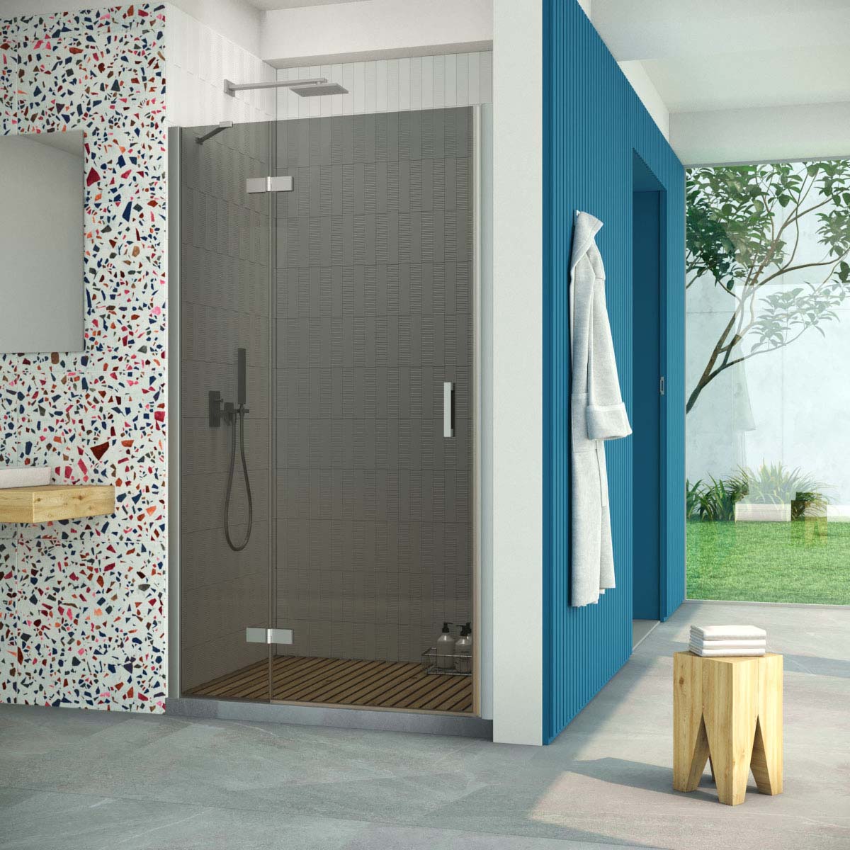 Душевая дверь в нишу Vegas Glass AFP Retta 100 07 07 L, профиль матовый хром, стекло графит