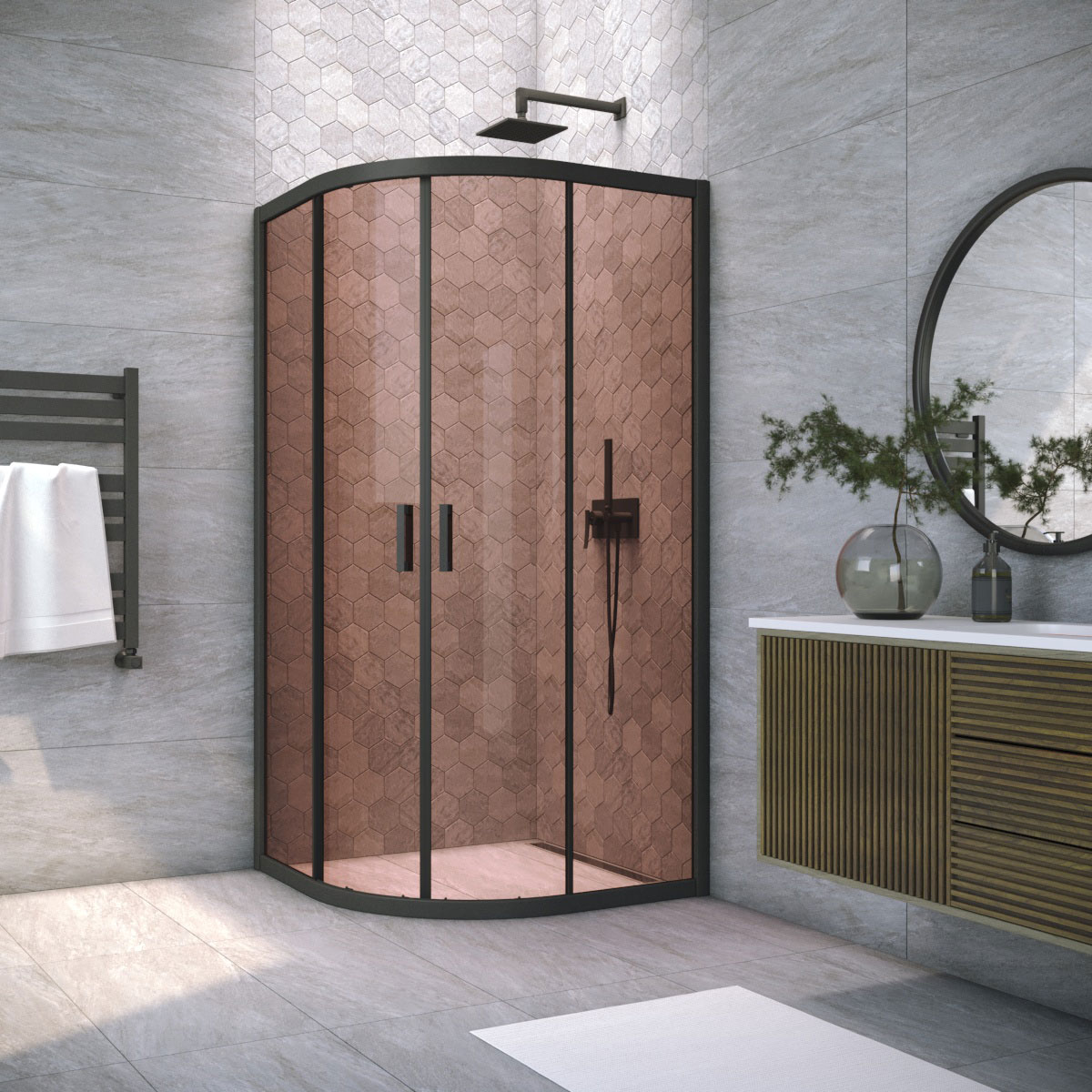 Душевой уголок Vegas Glass ZS NOVO h2000 80 02М 05, профиль черный матовый, стекло бронза