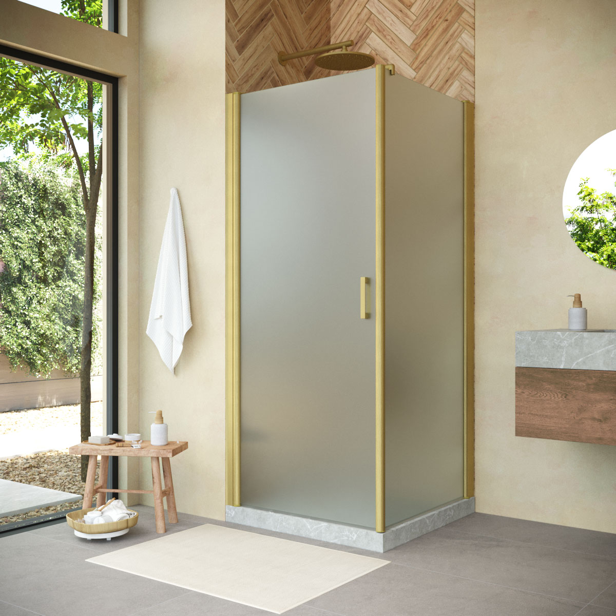 Душевой уголок Vegas Glass EP-FIS NOVO 90*110 03 10 L, профиль золото матовое, стекло сатин
