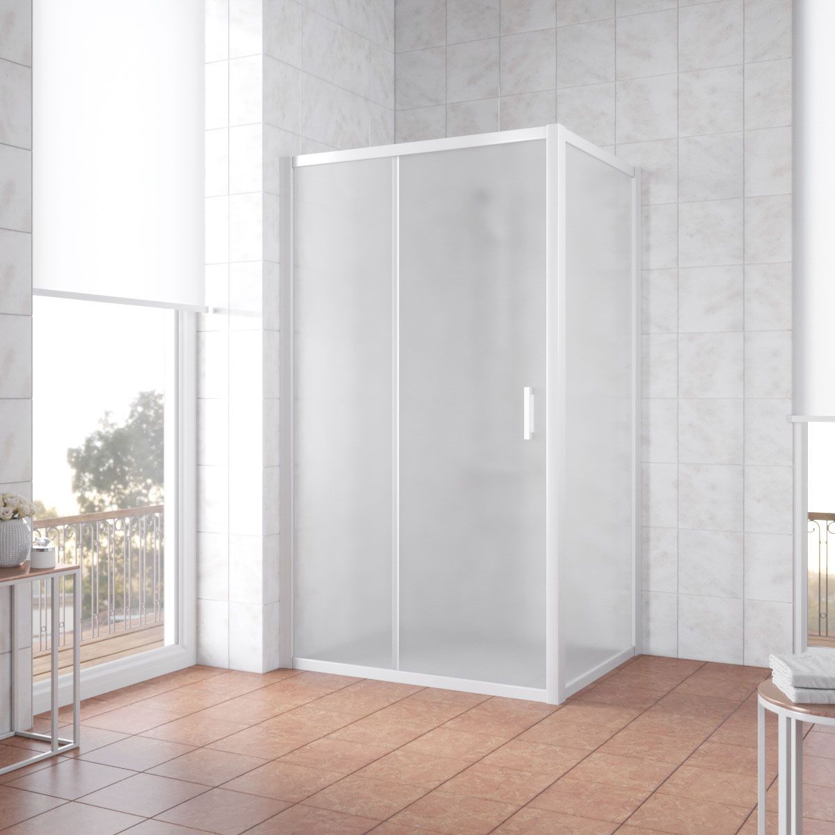 Душевой уголок Vegas Glass ZP+ZPV NOVO 105*100 01 10 профиль белый, стекло сатин