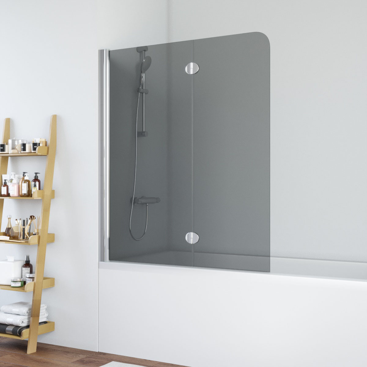 Шторка на ванну Vegas Glass E2V 120 08 07 L, профиль глянцевый хром, стекло графит