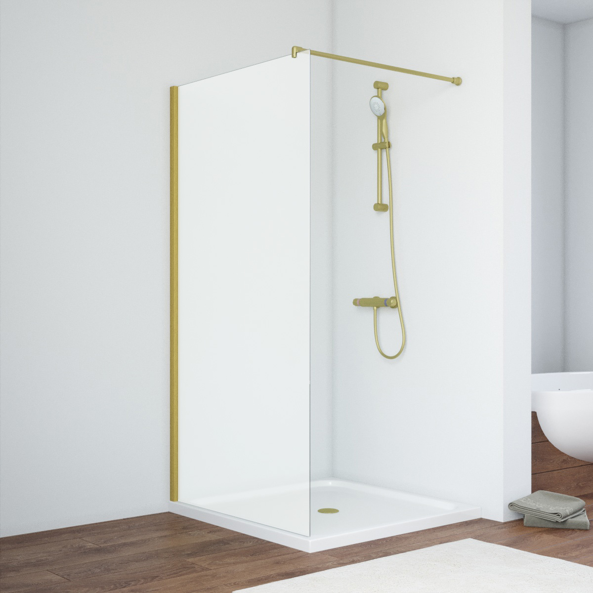 Душевая перегородка Vegas Glass EAF NOVO h2000 86 03 10, профиль золото матовое, стекло сатин