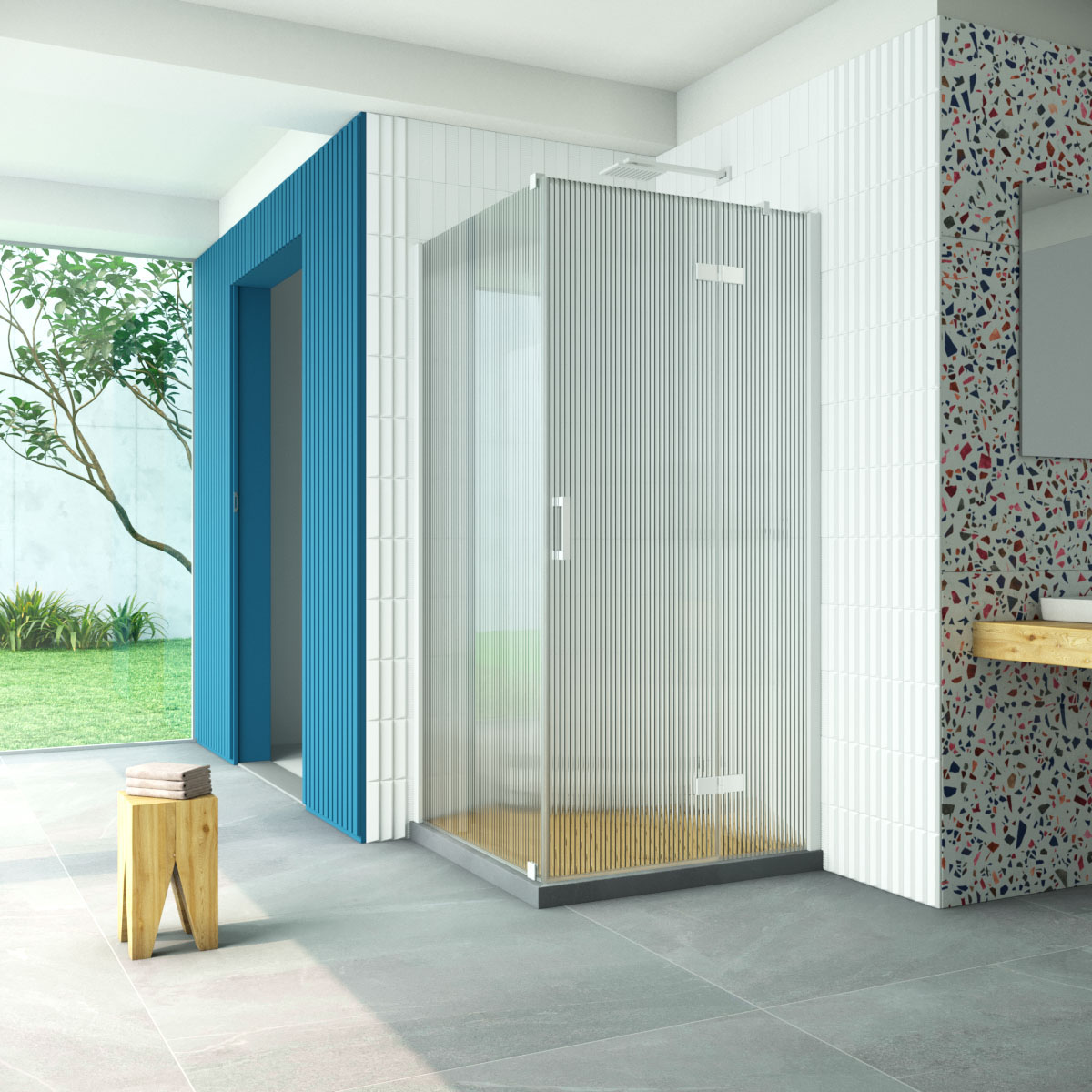 Душевой уголок Vegas Glass AFP-Fis Retta 100*120 01 Moru R, профиль белый стекло Moru